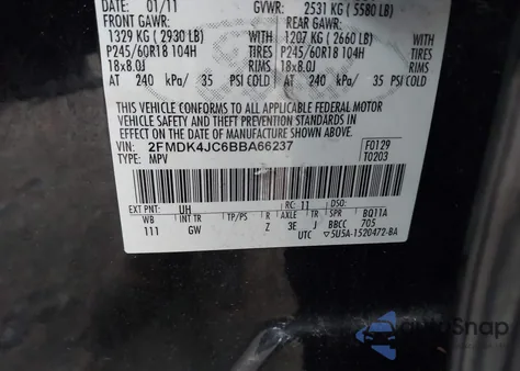 2011 Ford Edge Sel z USA, uszkodzony, nr VIN 2FMDK4JC6BBA66237